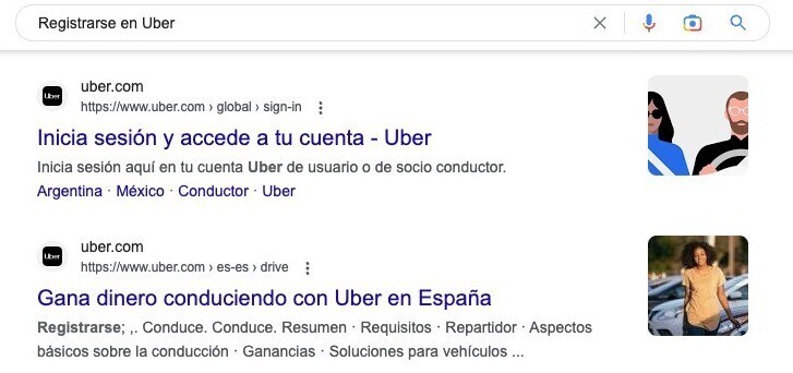 busca "Registrarse en Uber" en Google