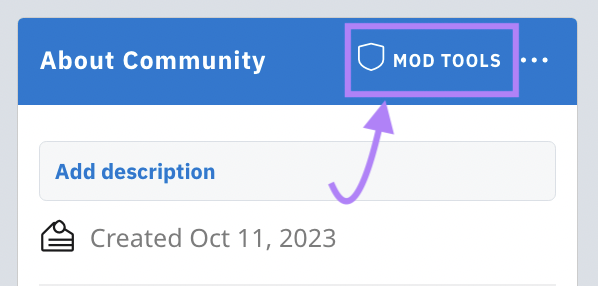 “Mod Tools" selected under “About Community" section