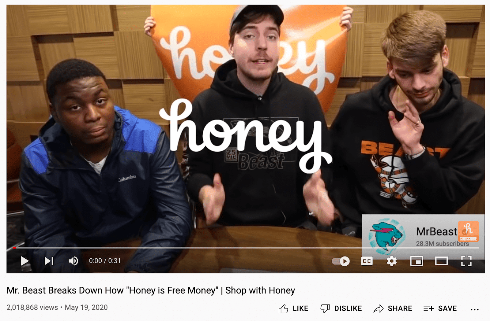"Mr. Beast Breaks Down How "Honey Is Free Money"" video on YouTube