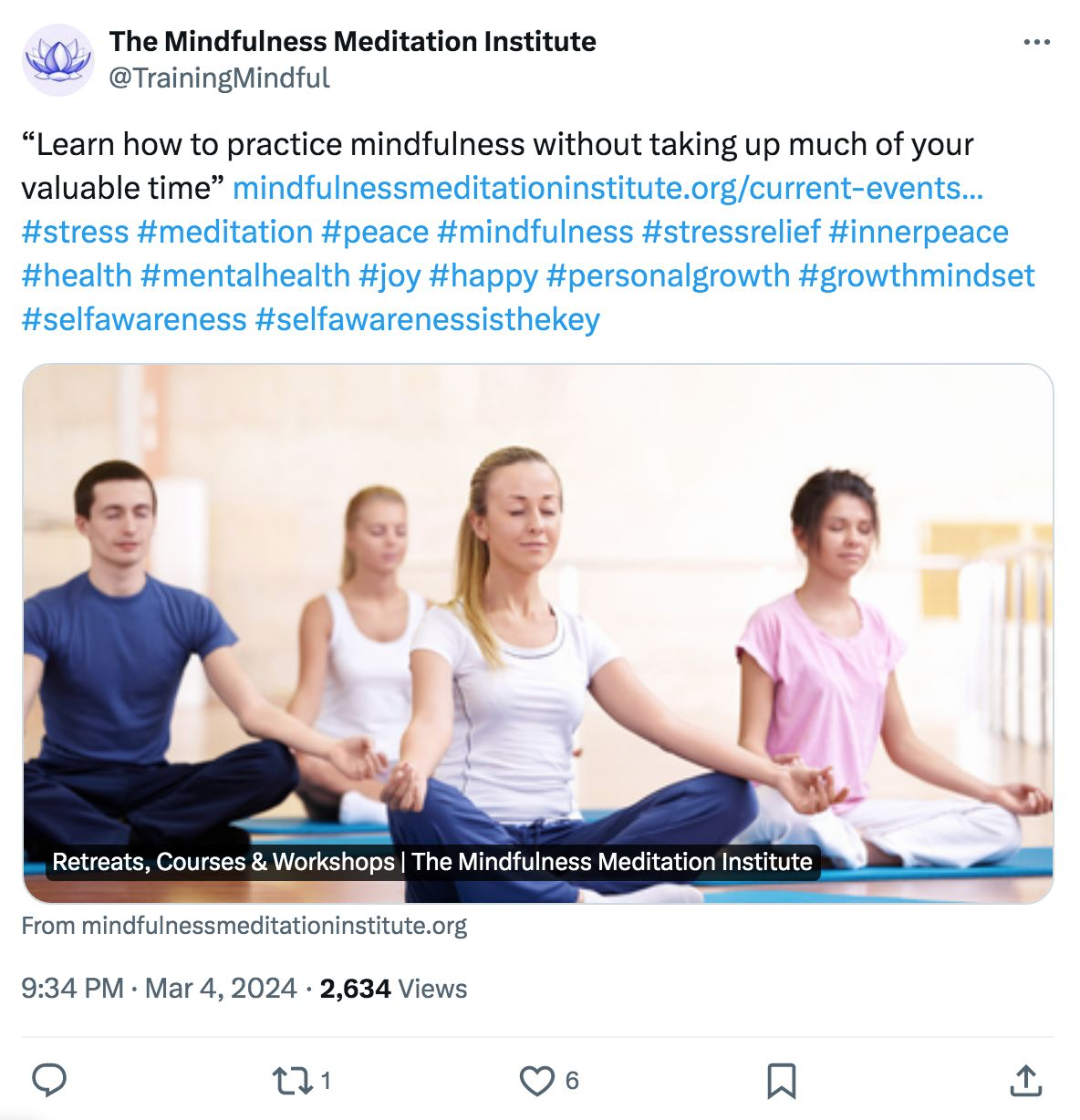 The Mindfulness Meditation Institute's blog post ad