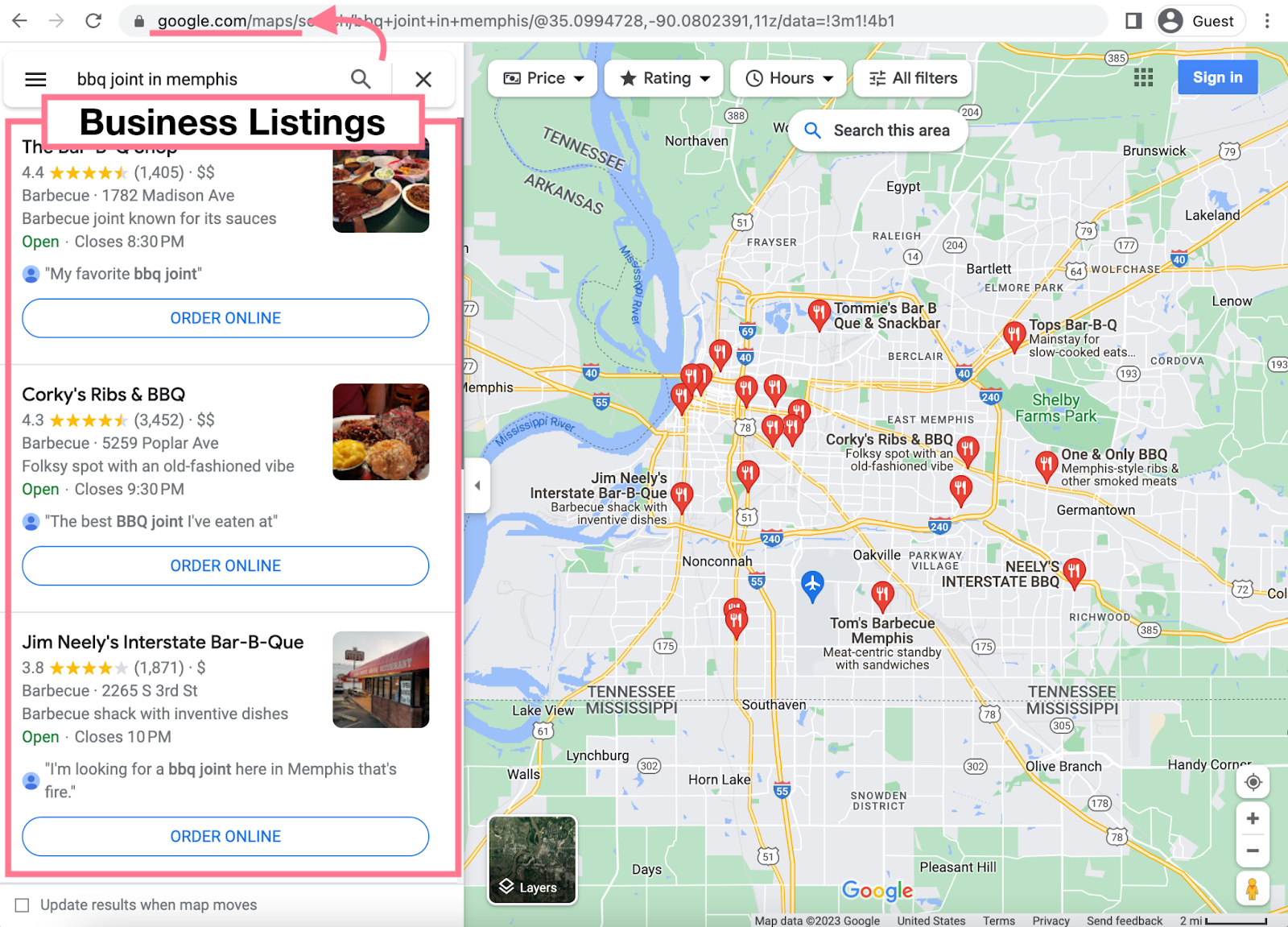 Business listings in Google
