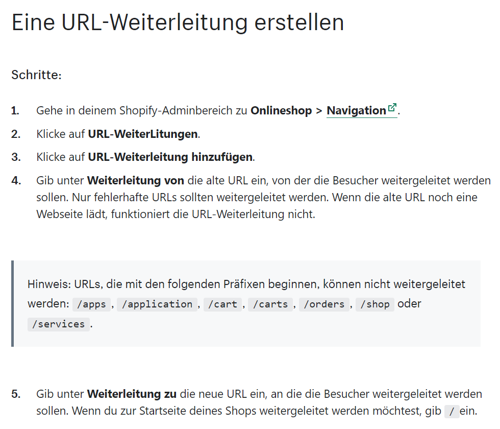In Shopify Weiterleitungen anlegen