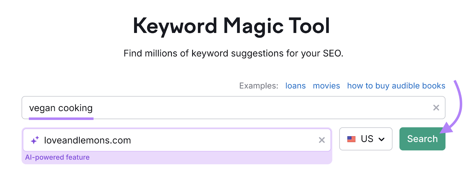 keyword and domain entered into tool