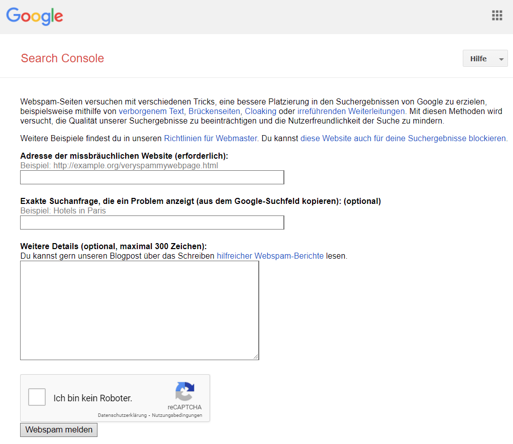 Spam melden in Google Search Console