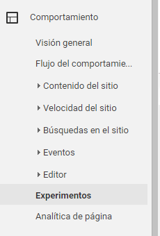 Configurar experimentos con Google Analytics