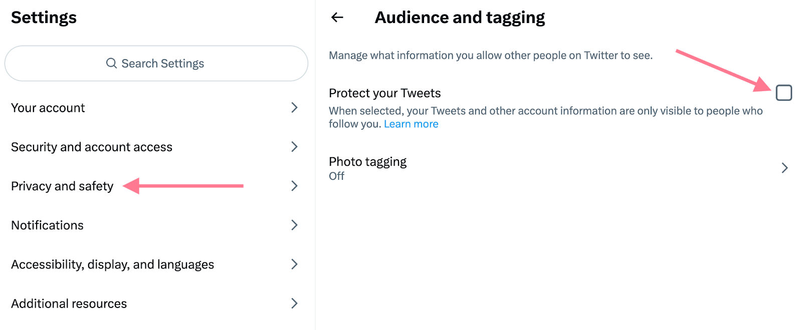 protect (or unprotect) tweets checkbox
