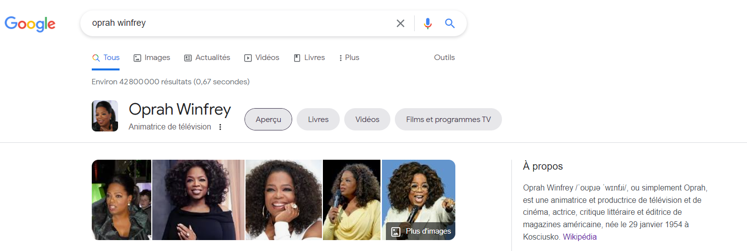 Oprah Winfrey, résultat Google