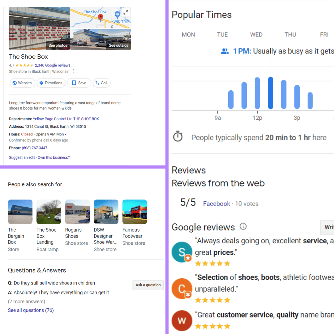 The Shoe Box's GBP business profile on SERP