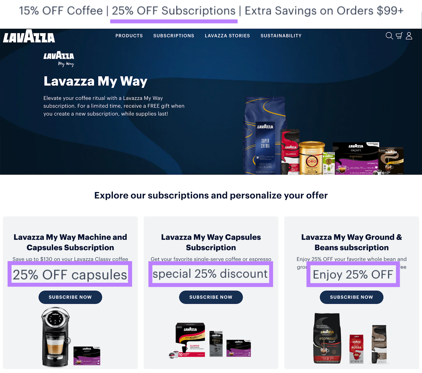 landing page for the sponsored result shows how the customer saves 25%