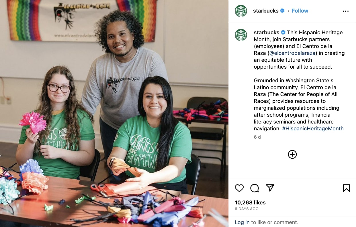 Starbucks' Instagram post that celebrates Hispanic Heritage Month