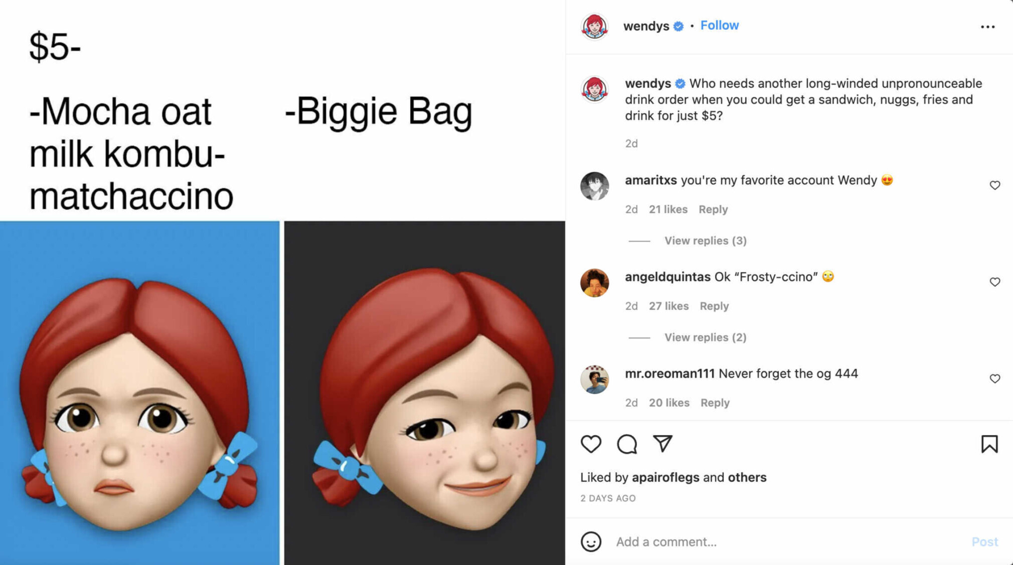 Wendy's Instagram post