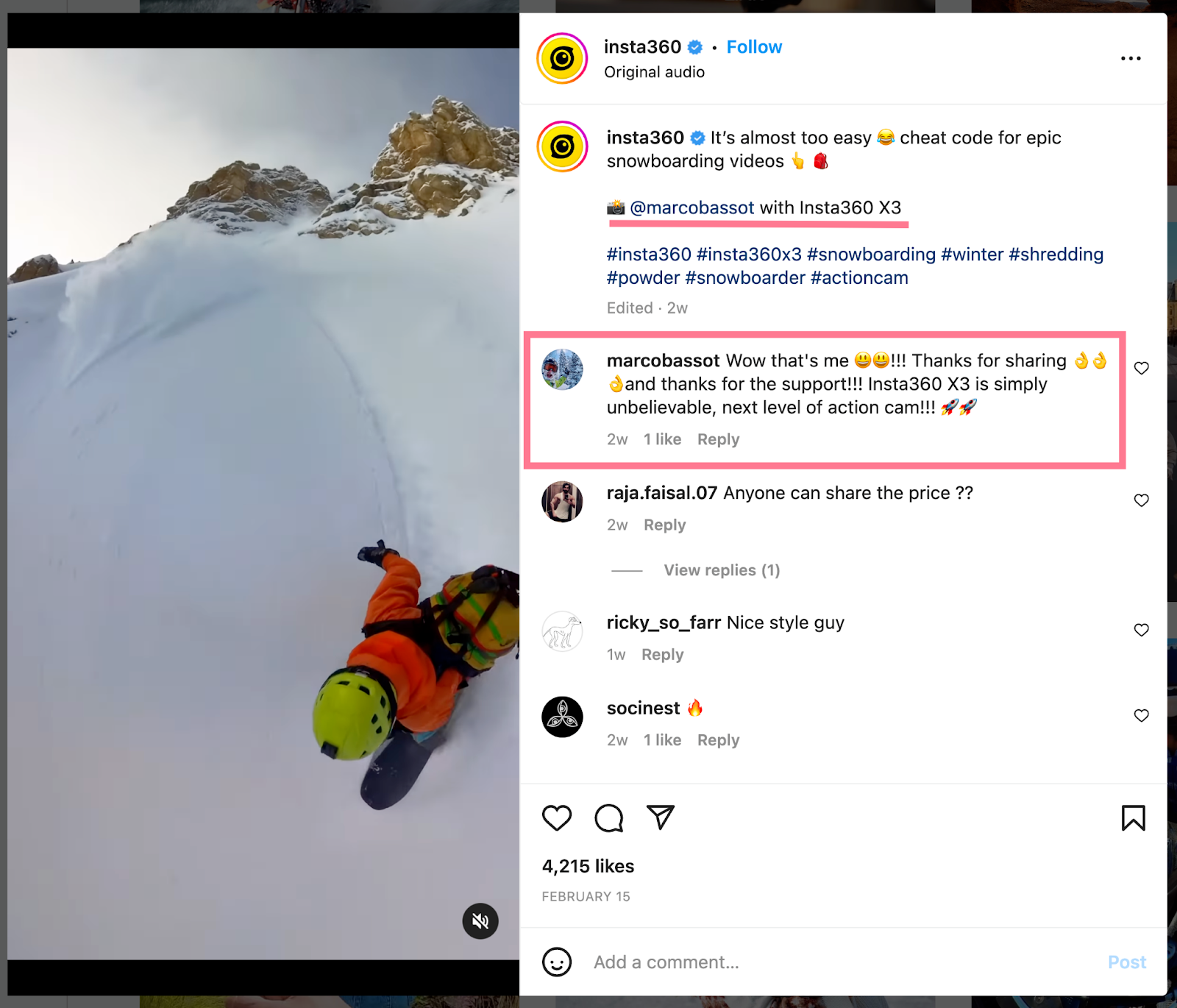 ejemplo de compartir el contenido de otra persona en Instagram