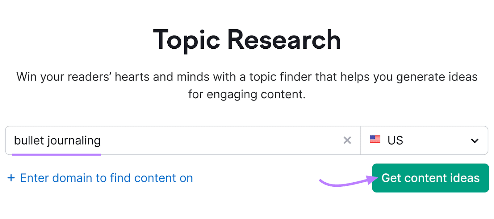 Topic Research tool with “bullet journaling” in the search bar.