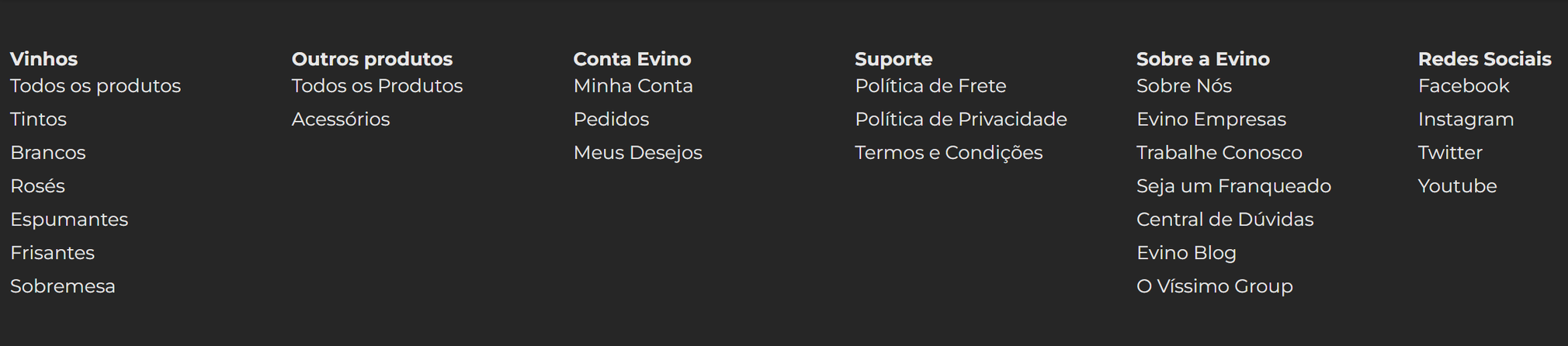 exemplo de menu de navegação inferior no rodapé da página