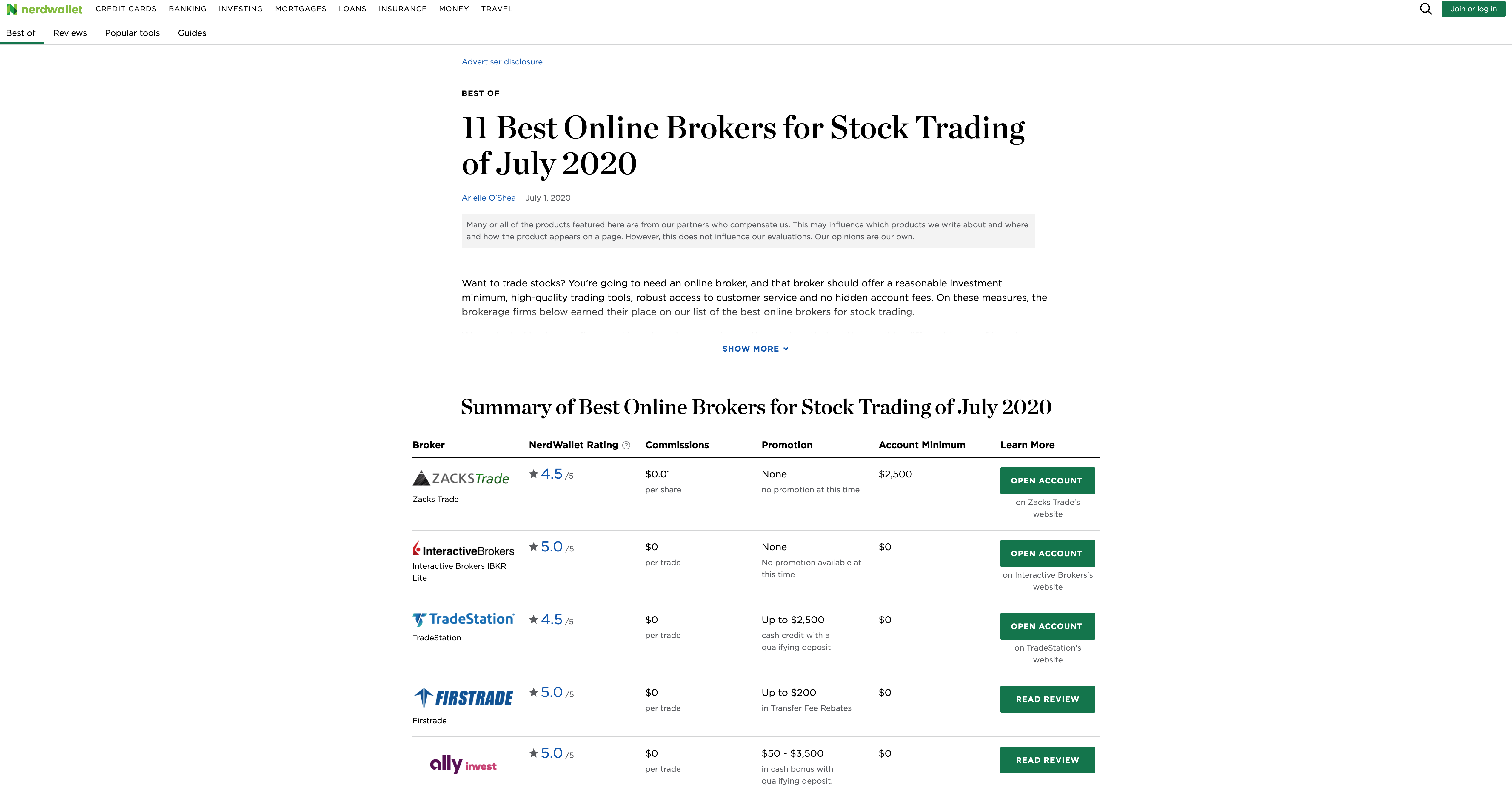 NerdWallet Best Brokers