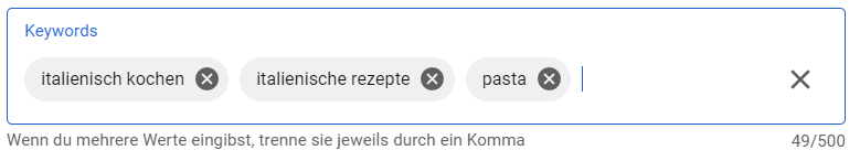 YouTube-Kanal-Keywords zu italienischer Küche