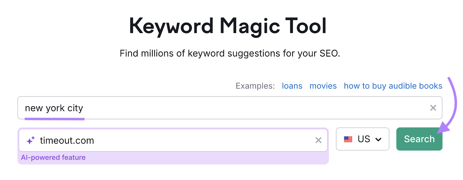 Keyword and domain are entered into nan tool.