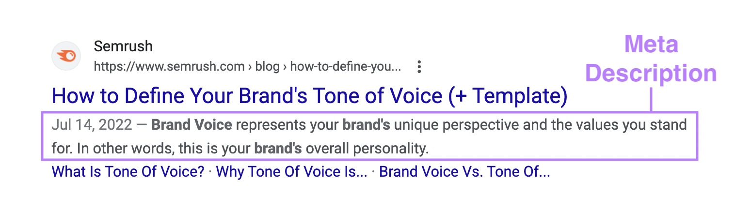Un ejemplo de meta descripción en las SERP de Google