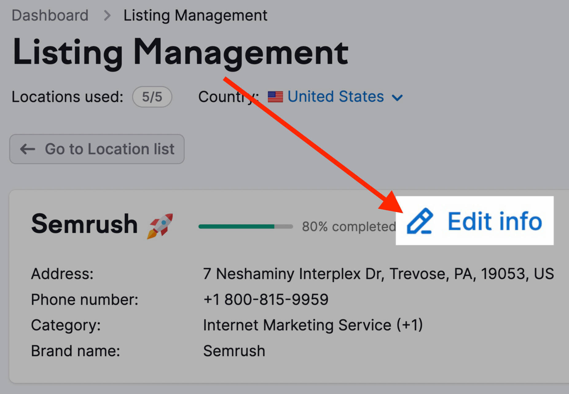 listing management edit info