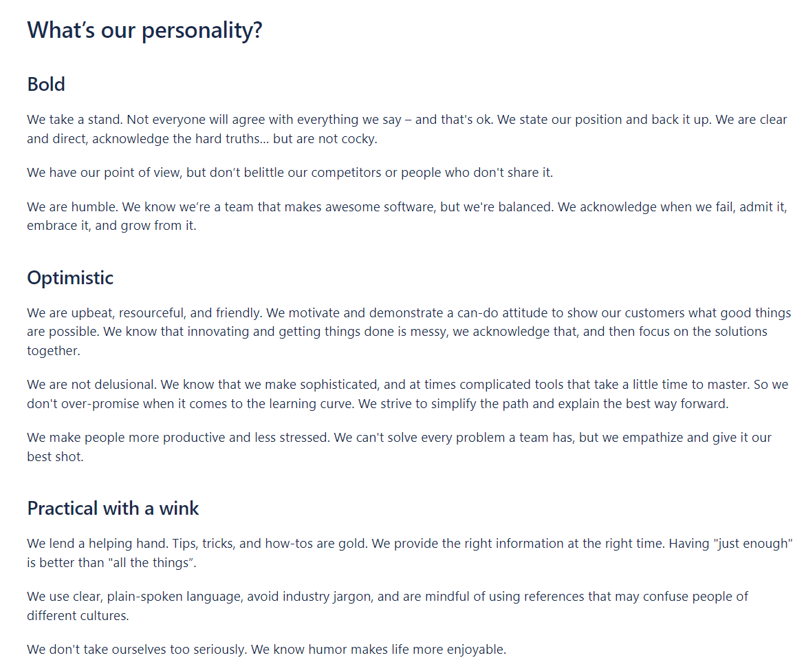 content style guide example - Atlassian