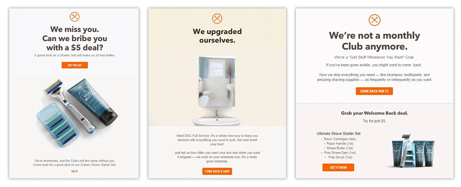 Dollar Shave Club's email sequence for the past customers