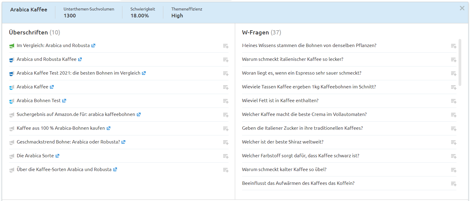 Topic Research: Überschriften und W-Fragen zu einem Thema