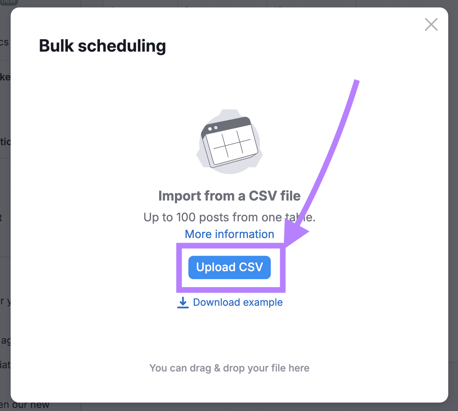 Bulk scheduling modal wherever  you tin  upload a CSV