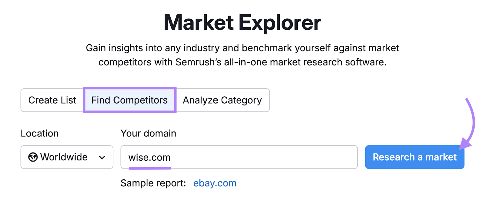 domain entered into Market Explorer