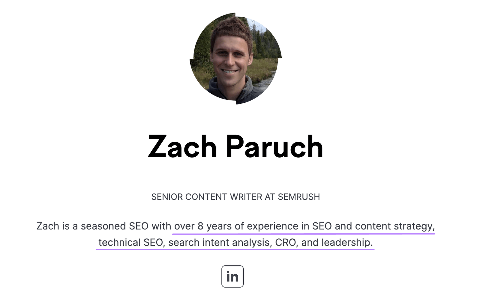 screenshot of Smerush blog profile for Zach Paruch