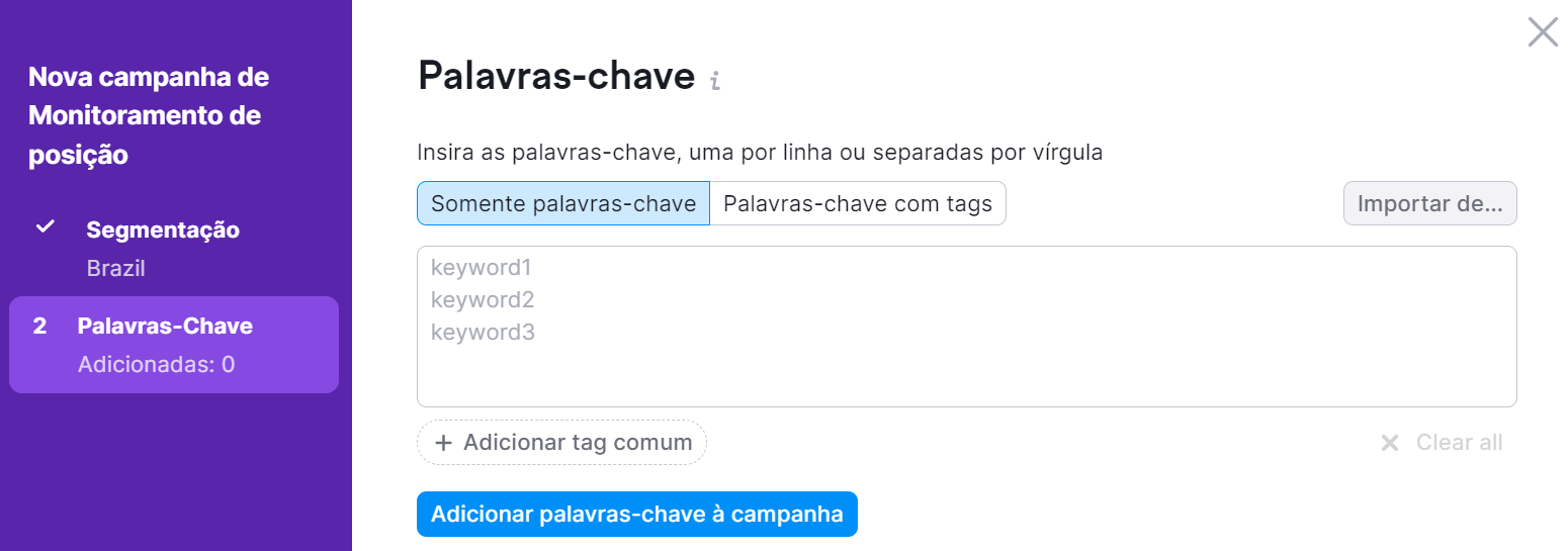 adicionando palavras-chave à campanha