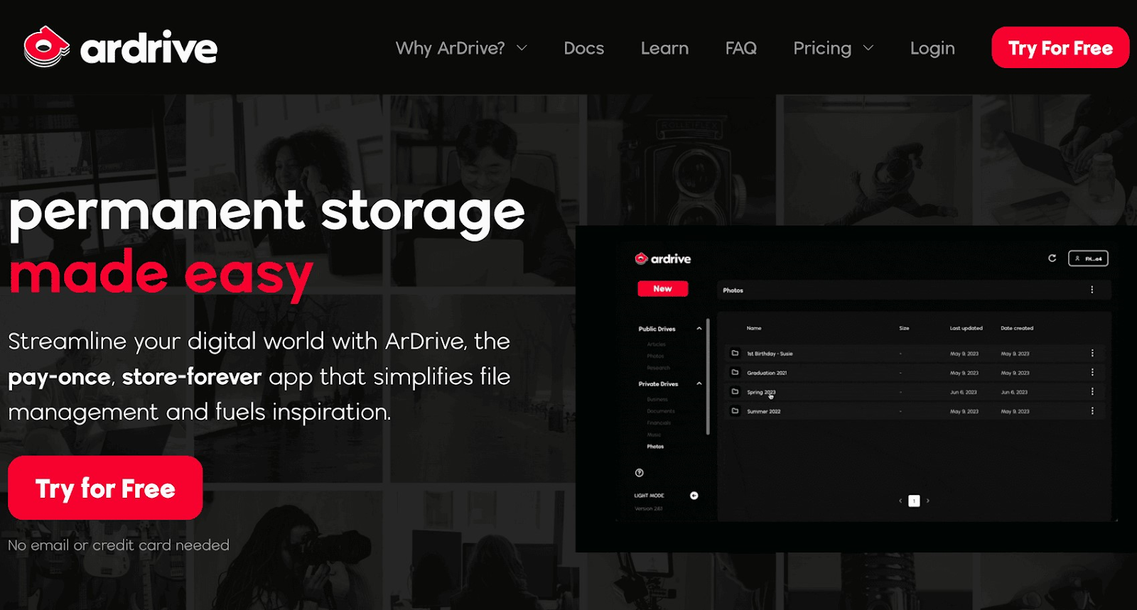 ArDrive’s homepage connected  desktop screen