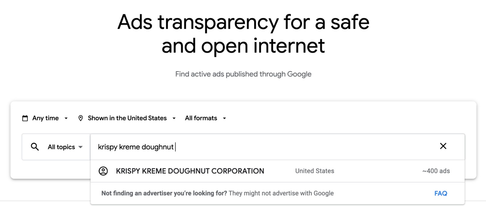 Ads Transparency Center search