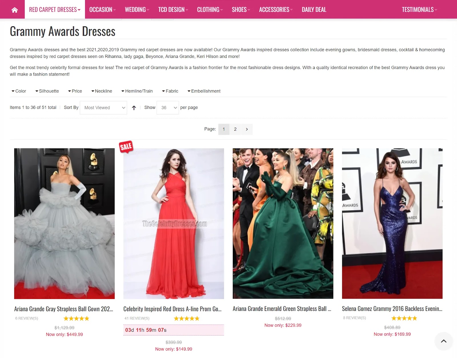 "Grammy Awards Dresses" page on TheCelebrityDresses.com