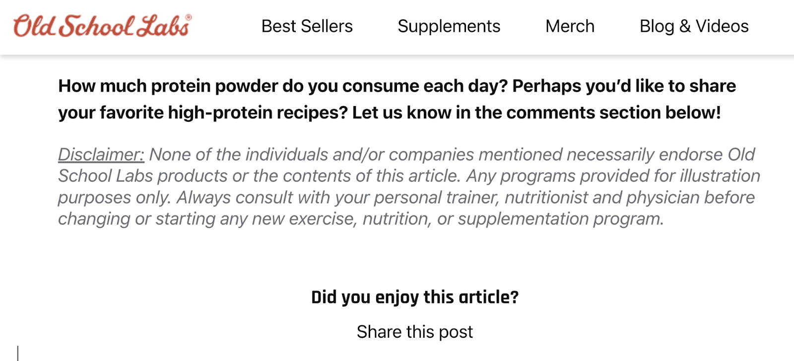 A conclusion of blog post from Old School Labs about protein powders