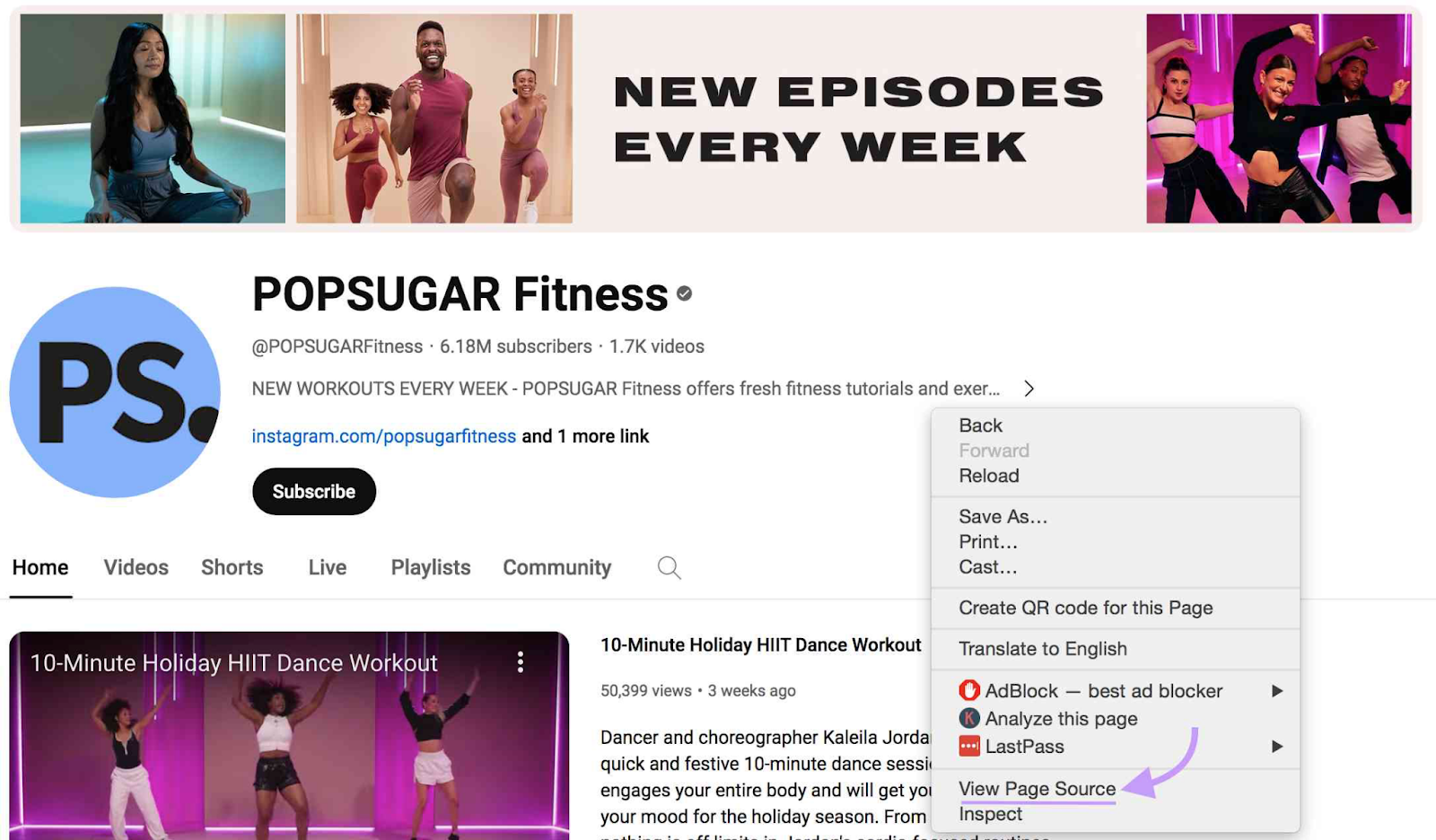 POPSUGAR Fitness YouTube channel