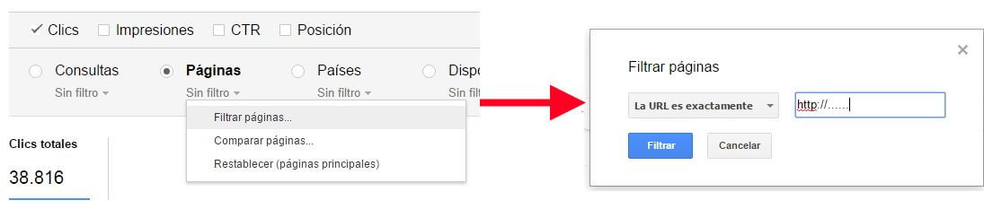 Filtrar páginas con Search Console