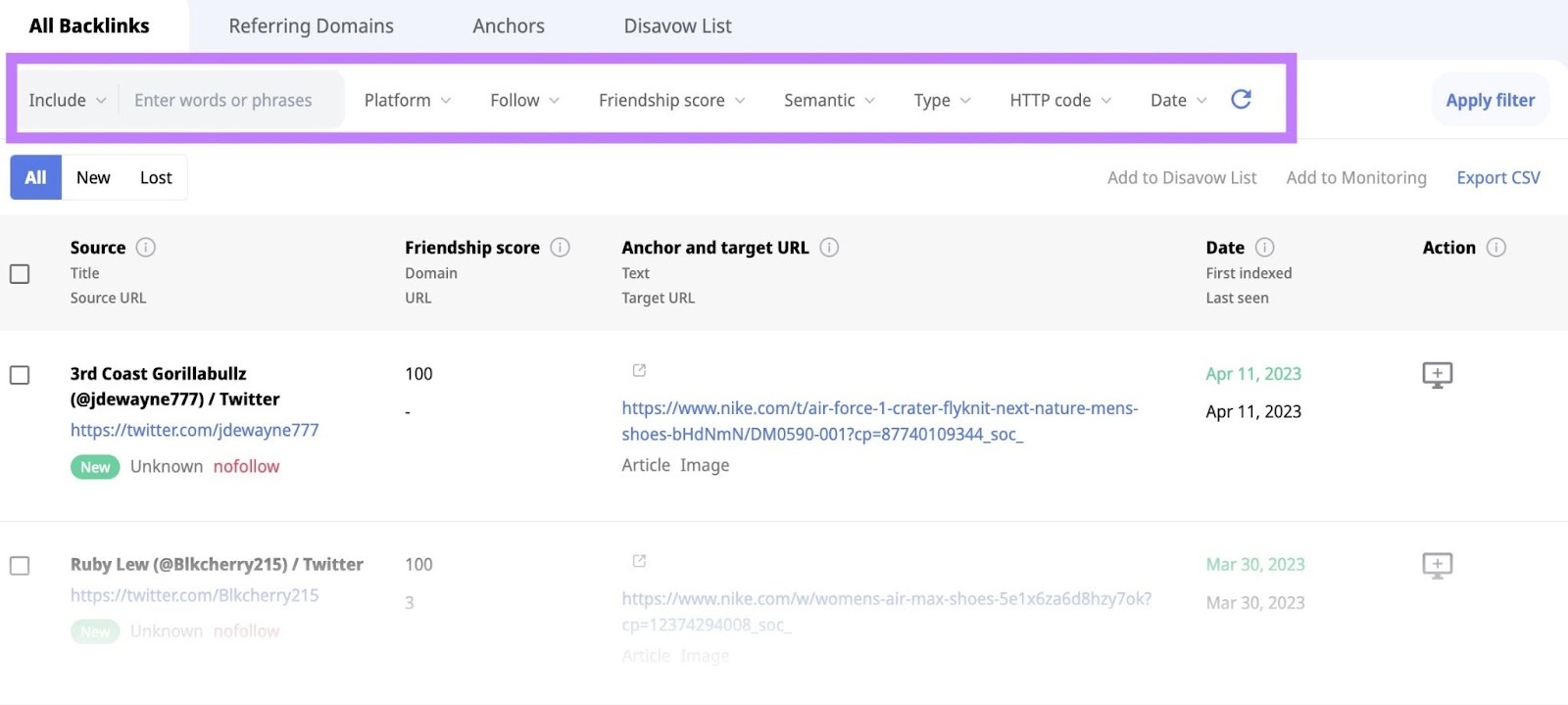 ajoute des étiquettes et des notes aux opportunités de backlink dans BacklinkGap