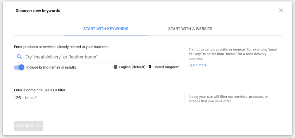 discover keywords - keyword planner