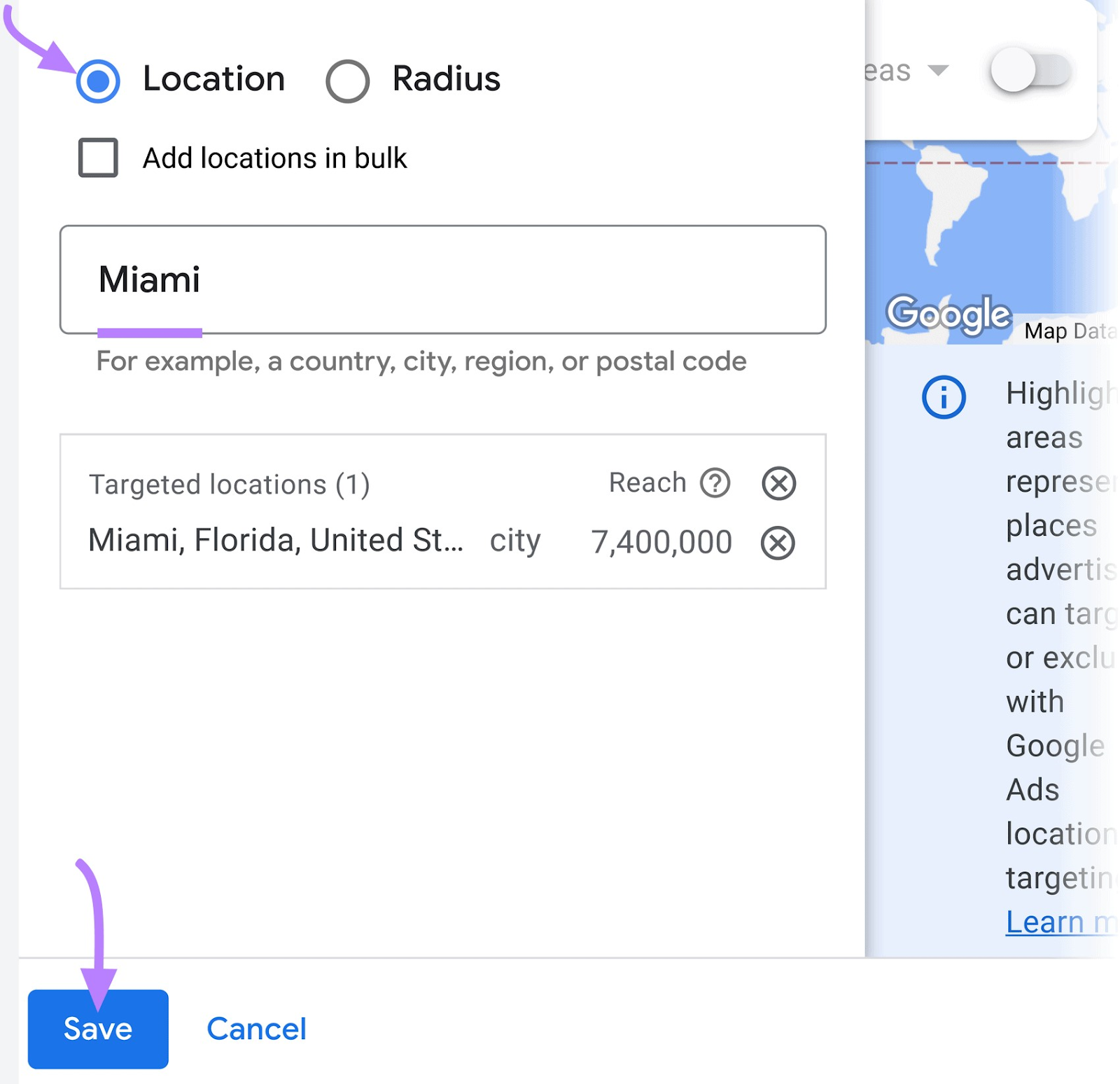 "Miami" entered under the Location tab