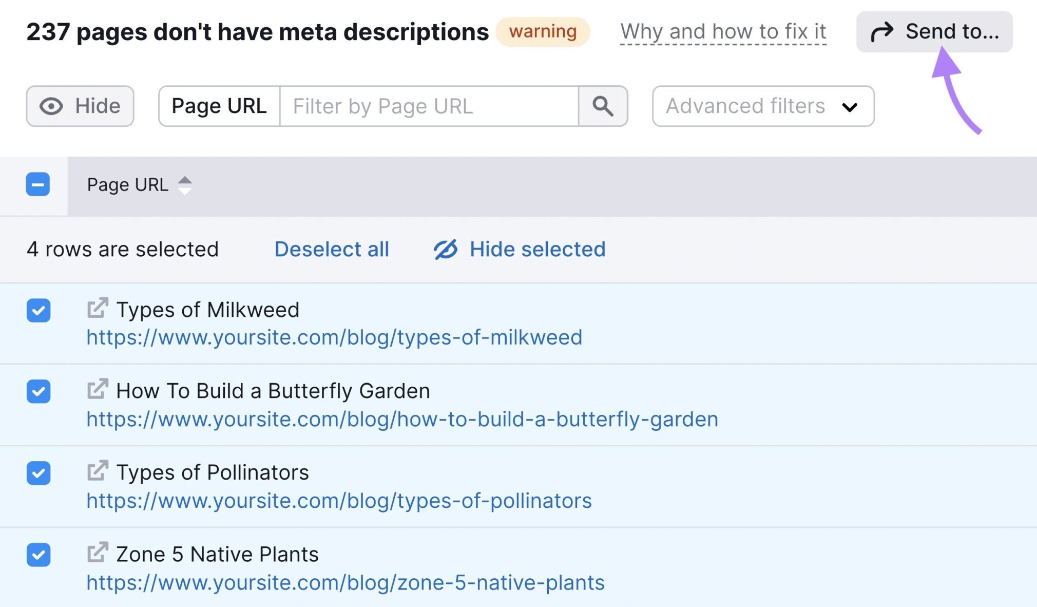 Send meta description warning issues to other tools