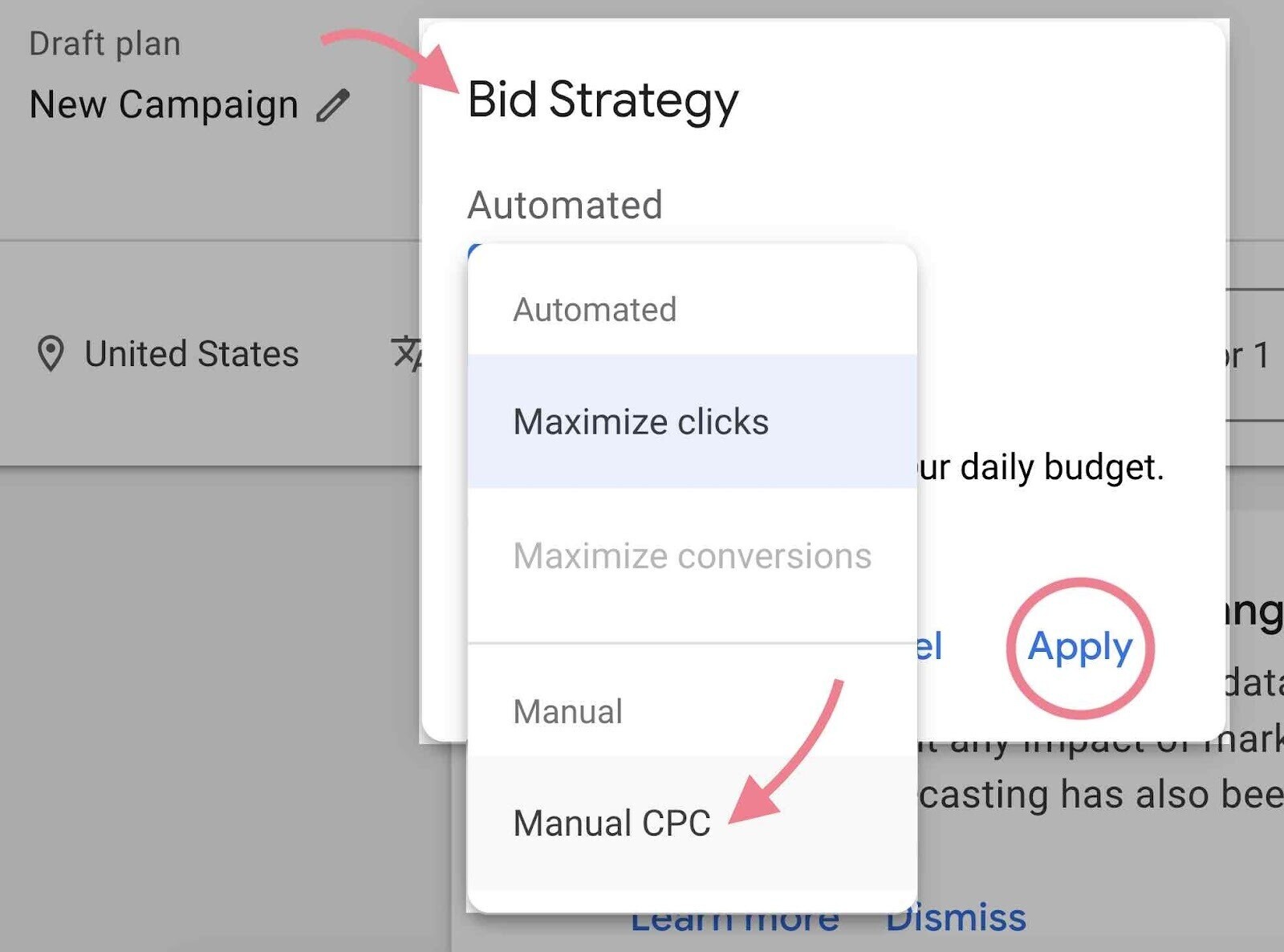 Navigate to Manual CPC option