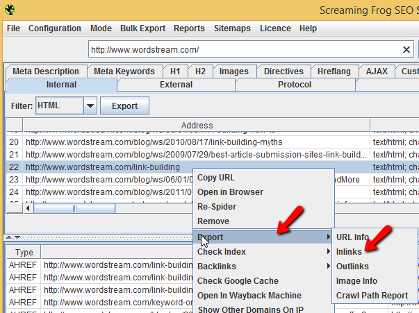 आंतरिक लिंक कैसे निर्यात करें।