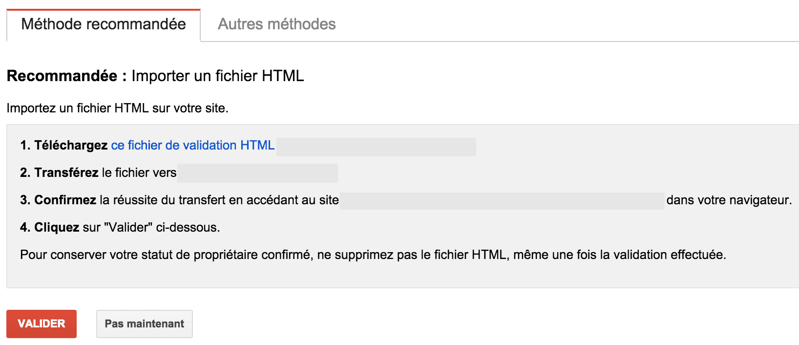 Google Search Console, valider que vous êtes le propriétaire du site