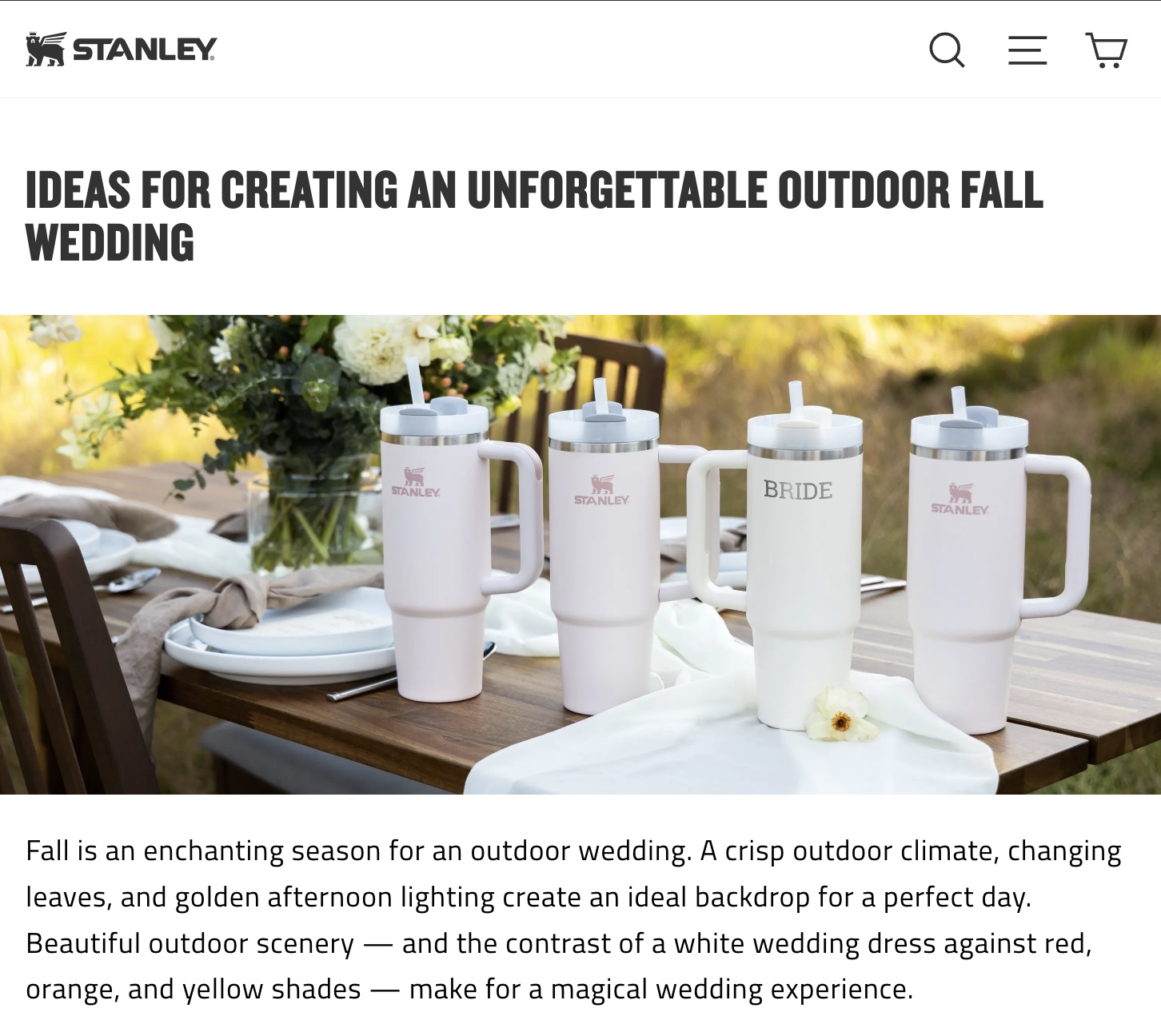 A section of Stanley Quencher' post on "Ideas for creating an unforgettable outdoor fall wedding"