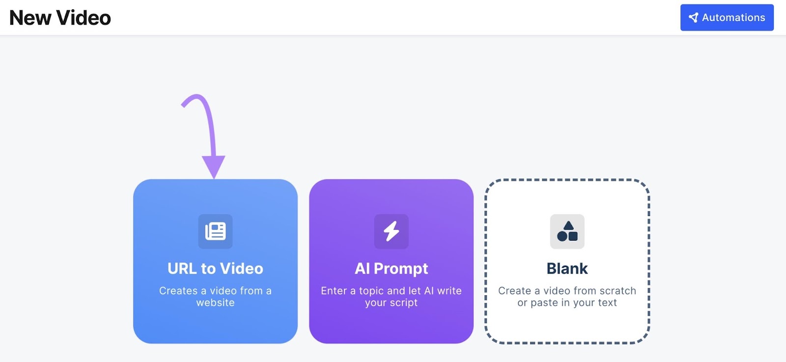 "URL to Video" clicked on AI Video Marketing Automator.