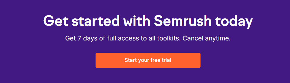"Get started with Semrush today" section of the site, including a CTA button