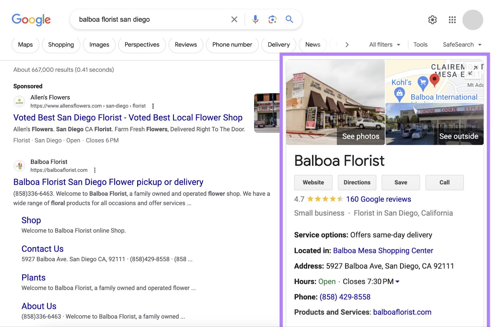 Google Business Profile (GBP) "Balboa Florist"