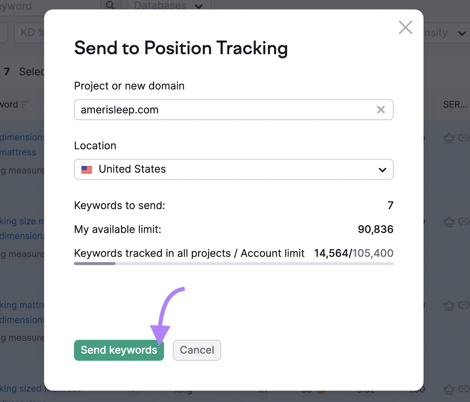 Send keywords to Position Tracking