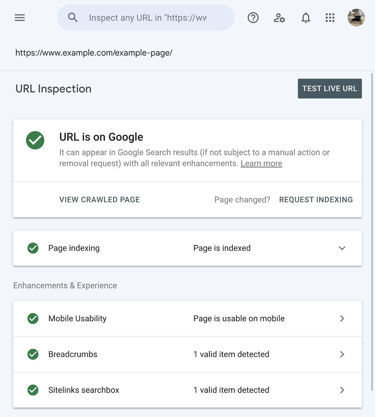 inspect the page’s URL using the search bar