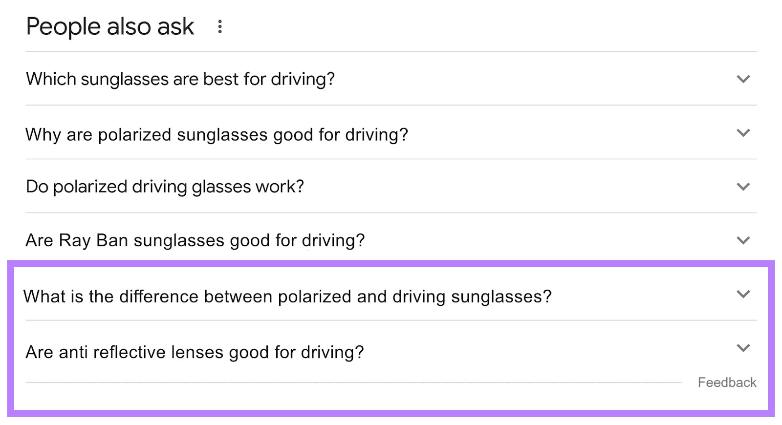 "People besides  ask" conception  successful  Google for “sunglasses for driving” query